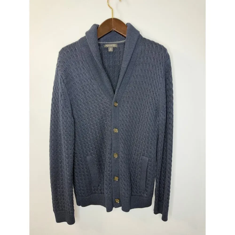 Banana Republic Cable-Knit Shawl-Collar Cardigan Blue Sz L